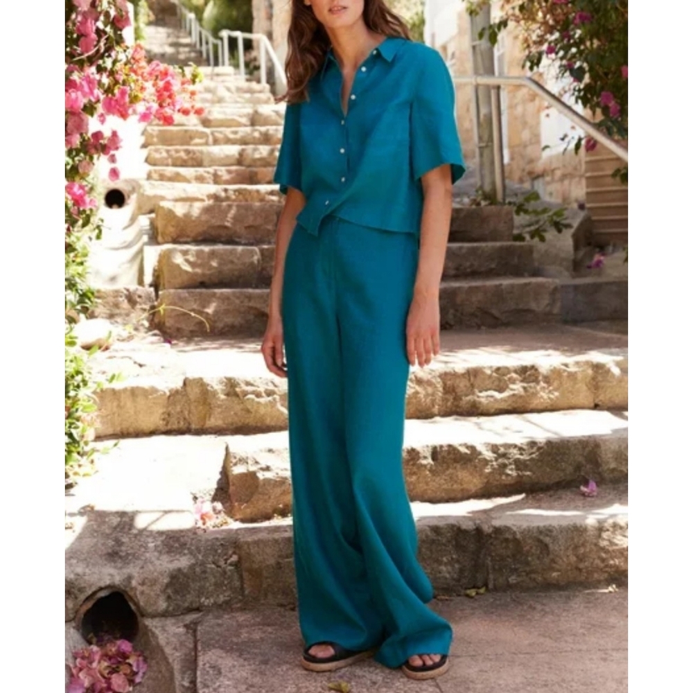 Boden Teal Wide-Leg Pants